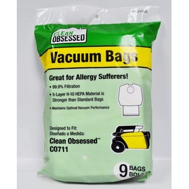 Clean Obsessed CO711 Canister Vacuum Cleaner Hepa Paper Bags (18 Bags)