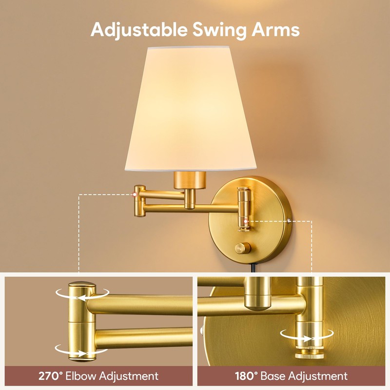 VONLUCE Swing Arm Wall Lamp, Plug in & Hardwired Wall