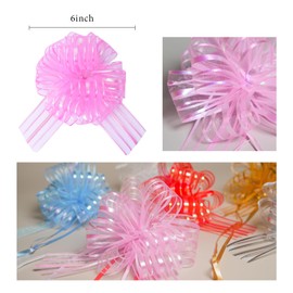 6 Pcs 6 Inch Large Organza Pull Bow Ribbon – Elegant Gift Bows for Wedding Decorations, Christmas Wrapping, Birthday Parties, Car Decor, Gift Baskets, and Valentine's Day Packaging(Pink)