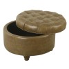 HomePop Round Traditional Faux Leather Large Storage Ottoman in Distressed