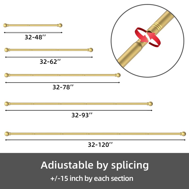 GXOACKJ 2 Pack Gold Curtain Rods for windows 66 to