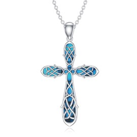 Feeot Genuine Turquoise Cross Necklace for Women 925 Sterling Silver Cross Pendant with Turquoise Western Jewerly Gifts for Women (D)