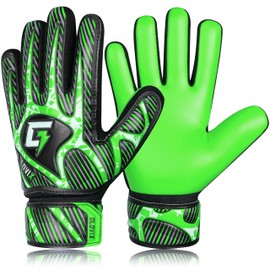 GLOVIX Kids Goalkeeper Gloves–Youth & Junior Football Goalie Gloves with Strong Grip,Breathable Mesh & Durable Palm–Boys Soccer Glove for Training (GREEN, Size 4 suitable for 6 to 9 Years old)
