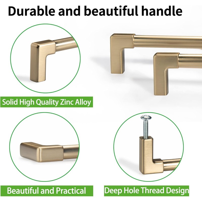 TUNNY 10 Pack Classic Solid Cabinet Handles-5"/128mm Screw Spacing Champagne