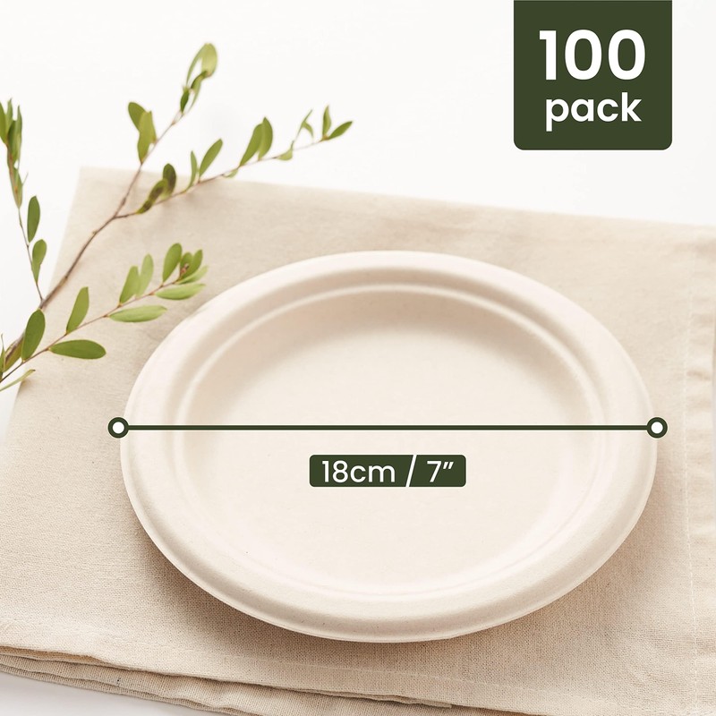 HAAGO Sugarcane Bagasse Disposable Plates for Birthdays, Weddings, Parties -