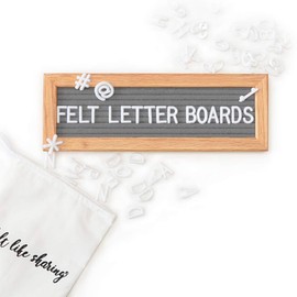 Small Felt Letter Board with Letters and Numbers, Message Board W/Oak Frame, 10 x 3.5 Inches, Changeable Letter Board, Includes 150 3/4 Inch White Plastic Letters for Signs, Gray Felt Letter Board