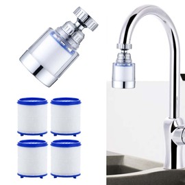 LiXiongBao 360 Rotating Faucet Water Purifier, Chlorine Reduction, Removes Fluoride, Heavy Metals, Softens Hard Water, Easy Installation, 4 Replacement Elements