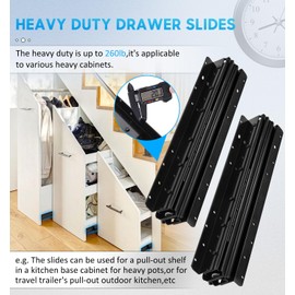 REGUDA Undermount Heavy Duty Drawer Slides Rail Bottom Mounted Full Extension Hidden Drawer Runners Ball Bearing Glides Staircase Cupboard Cabinet Wardrobe 16 24 32 40 Inch (loads up to 260 lbs)1 Pair