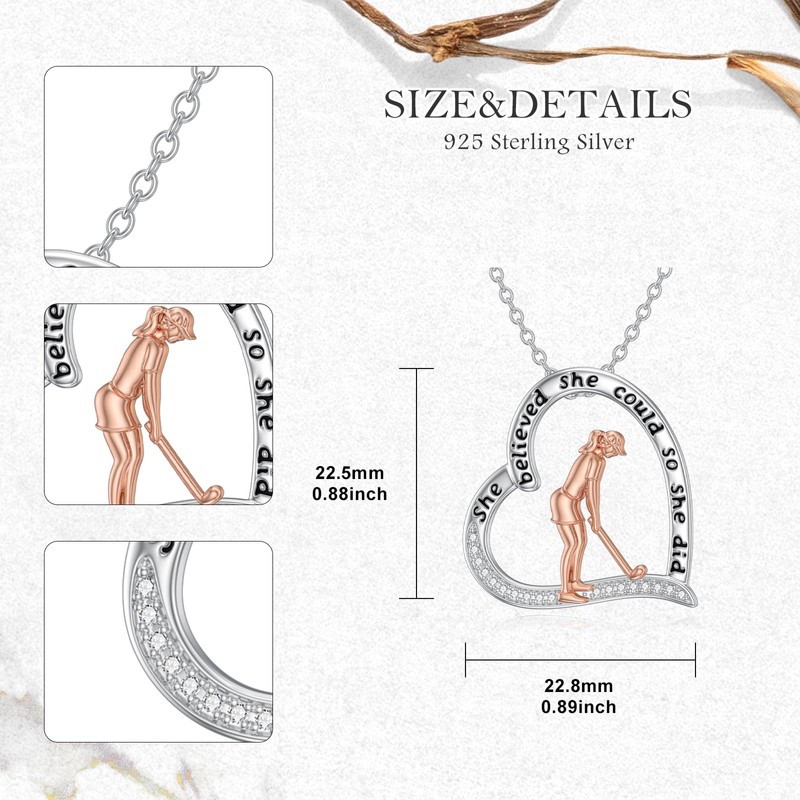 ROMANTICWORK Golf Necklace 925 Sterling Silver Golf Pendant Sports Jewelry