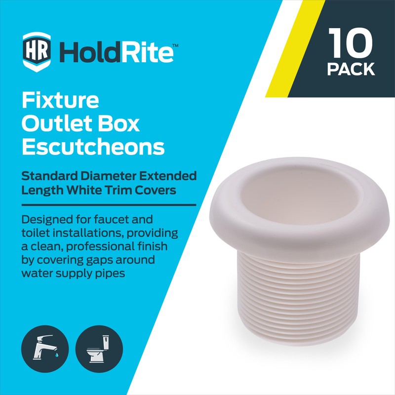 Holdrite Fixture Outlet Box Escutcheon, Pack of 10, Extended White