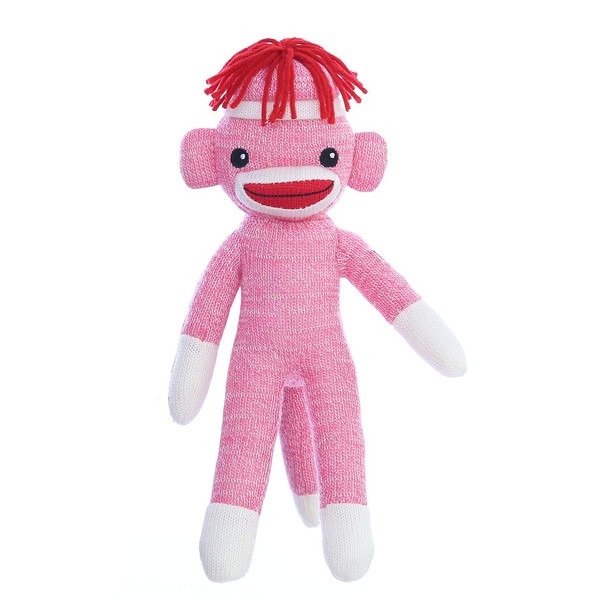 Plushland Adorable Sock Monkey 8 Inches Tall - Soft Realistic Plush Knitted Stuffed Animal Toy Gift - for Kids, Babies, Teens, Girls and Boys(Pink)