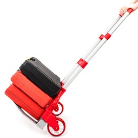 FCH Folding Hand Truck, Aluminum Portable Folding Hand Cart,165lbs Capacity Hand Cart and Dolly Ideal for Home, Auto, Office,Travel Use, Red