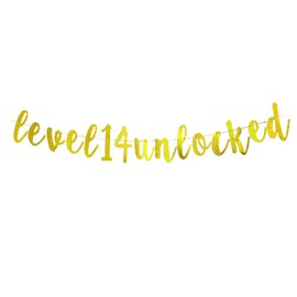 Level 14 Unlocked Banner -Game Theme Happy 14th Birthday/Anniversary Party Supplies, Sweet 14, Boys Girls 14th Birthday Party Decorations