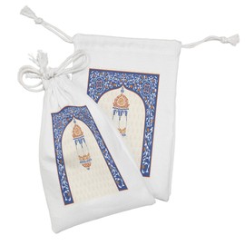 Ambesonne Lantern Fabric Pouch Set of 2, Old Stlye Celebration Theme in Art Style Oriental Culture Print, Small Drawstring Bag for Toiletries Masks and Favors, 9" x 6", Orange White and Blue
