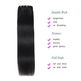 Clip in Hair Extensions Real Human Hair 8 Pieces Straight Real Remy Human Hair Full Head Human Hair Extensions Clip in Double Weft Real Remy Hair (14 Inch, 1B Natural Black)