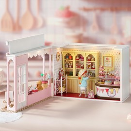 CUTEROOM DIY Miniature Doll House Kit Wooden Dollhouse Kit, Cute Candy Doll House Kit with Furniture and Music Box, Mini House Making Kit 1:24 (Sweet Home)