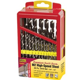 IVY Classic 10494 29-Piece M2 High Speed Steel Drill Bit Set, 118-Degree Point, Reduced Shank, Sturdy Metal Case