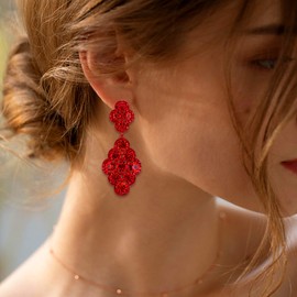 EVER FAITH Women's Earrings Wedding Bridal Rhombus Rhinestone Crystal Hollow Chandelier Earrings, Crystal, No information