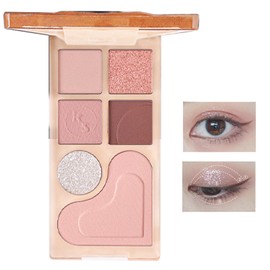 Lynlyulinger 6 Colors Volume Plate, Integral Plate, Powder Plate, Multi-functional, Highlight, Shade, Cheek, Eyeshadow, High Gloss, Volume Plate, Sparkle, 3D, 0.4 oz (11.5 g) (02 Rose Pink)