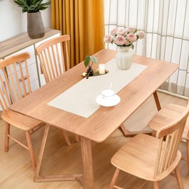 Inmerget Rustic Farmhouse Faux Linen Table Runner 33x92 cm (13x36 inch), Water Resistant Wipe Clean Polyester Dresser Scarf for Kitchen, Dining & Holiday Banquets (Neutral)