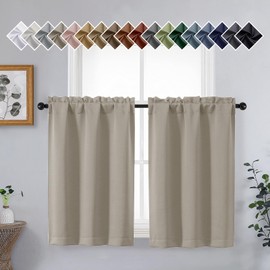 OVZME Stone Curtains for Small Window Treatment, Light Blocking Short Kitchen Window Curtains Over Sink, Dual Rod Pocket Half Window Tiers for Bathroom Basement, Each 40Wx36L, 2 PCS