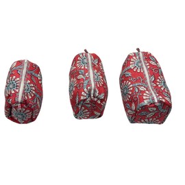 Cotton Hand Block Floral Print Toiletry Bag for Women Make Up Cosmetic Bag Jewelry Organizer Kit Storage Bag Case Travel Accessories Essentials Toiletries Purse Open Pouch Set of 3, DESIGN-7, Tiger