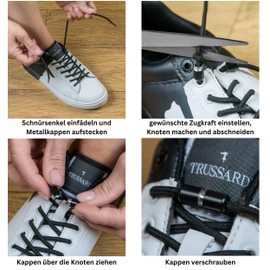 Mount Swiss - Elastic Shoelaces with Metal Capsules Laces without Tying Quick Lacing System - 120 cm Can Be Shortened Individually - With Capsules for Trainers,, White