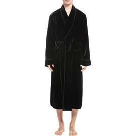 COLD POSH Men's Silk Velvet Robe Bathrobe Luxury Nightgown for Autumn/Winter,Black,S