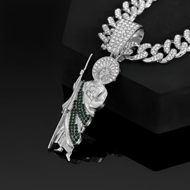 LUSSO 14K Gold Filled San Judas Necklace For Men And Women - 925 Sterling Silver Hip Hop Saint Jude Pendant 13mm Cuban Chain Religious,St Jude Necklaces, San Judas Chain