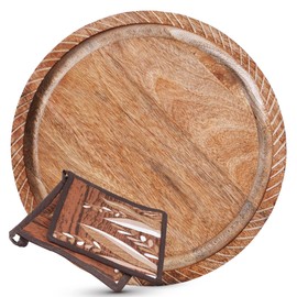 K & R Wood Trivet for hot pots and Pans | Natural Mango Wood | Wood Trivet for hot Dishes | Wooden Cutting Board Reversible | Wooden Trivet and 2 hot Pads for Kitchen | Wood Serving Board Multiuse