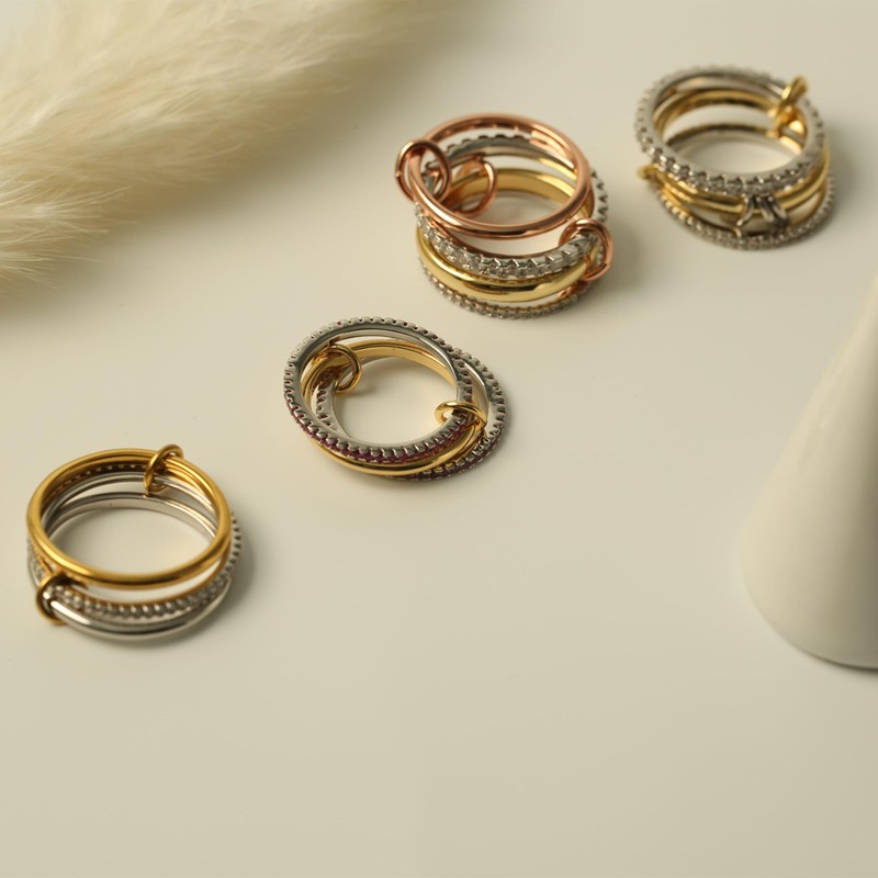 HOLINSE HOLINSE Stackable Rings for Women, Multicolored Connected Ring Set,