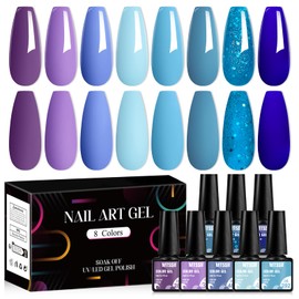 MTSSII Gel Nail Polish Set, 8 Colors: Baby Blue, Navy, Sky Blue, Purple Gel Nail Art Design DIY Salon Manicure for Women