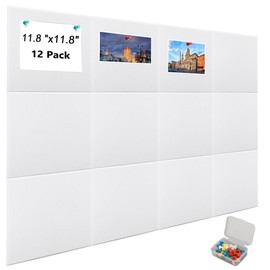 MEKOTRIN Large Cork Board for Wall, 12 Packs 11.8" x 11.8" Felt Bulletin Board Tiles, Self-Adhesive Notice Pin Board with Pushpins for Office Home Kitchen Mood Photo Decor(White)
