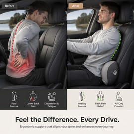 Car Lumbar Support Pillow for Driving – Memory Foam Back Cushion with Neck Support for Long Rides