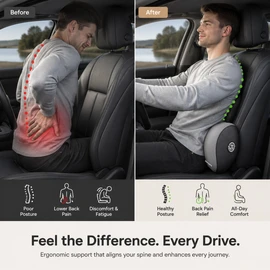 Car Lumbar Support Pillow for Driving – Memory Foam Back Cushion with Neck Support for Long Rides