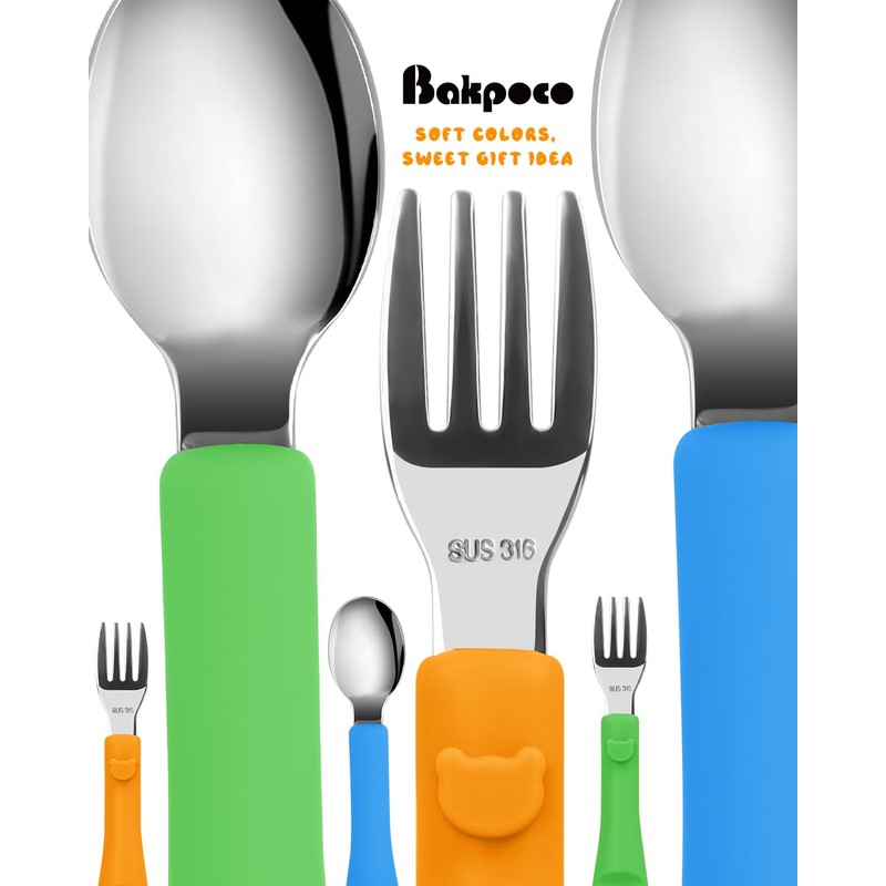 Bakpoco 6PCS Toddler Utensils, 316 Stainless Steel Baby Safe Forks