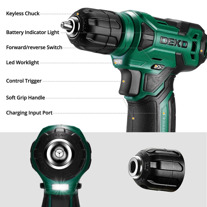 Tool Kit: 8V Cordless Drill, Home Toolbox with storage case,