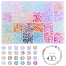 480pcs 8mm Glass Beads for Bracelets, Bracelet Kit with 24 Colors Beads for Jewelry Making, Colorful Beading Supplies to Create DIY Crafts Necklace Earrings Decoration (Kit 3)
