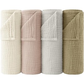bearmoss Muslin Squares Cloths 100% Cotton Baby Burp Cloth 60x60CM Large Ultra-Absorbent Soft Baby Face Washcloths for Newborn Baby Boy and Girl, 4Pack (Neutral)