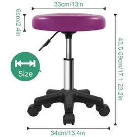 FURWOO Round Swivel Stool with Wheels PU Leahter Rolling Stool Height Adjustable Stool for Spa Salon Massage Purple