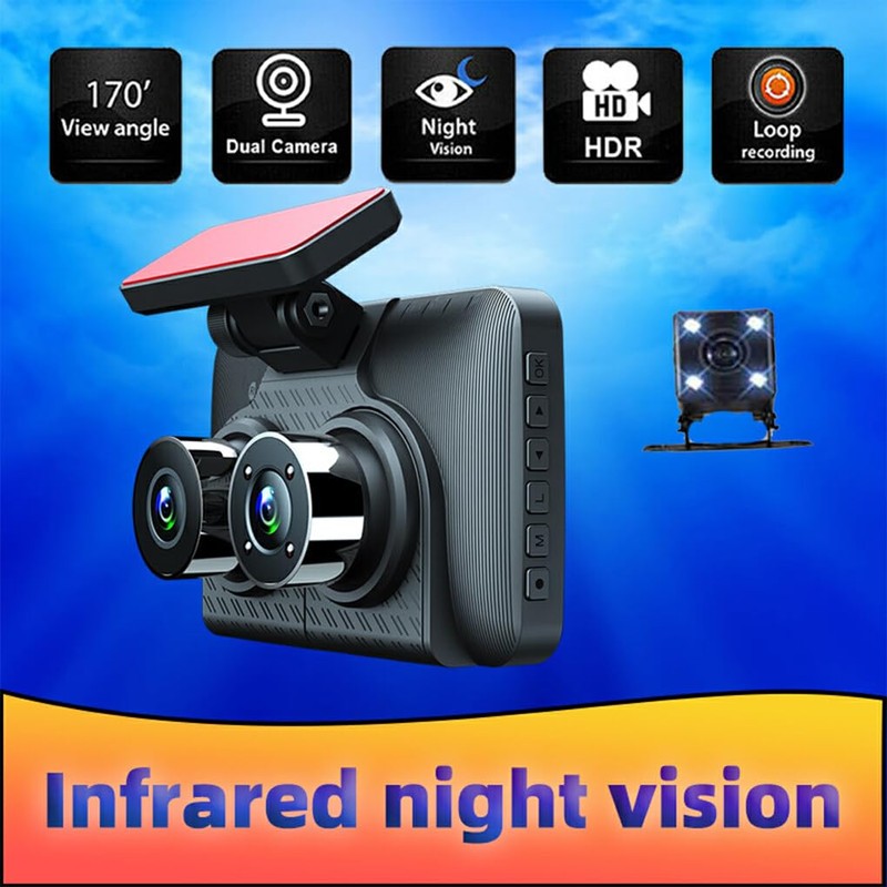 AIXXCUVQ Car 3Lens DVR 3-Channel Dash Cam Front and Rear