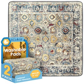 SCLOSE Washable Pee Pad for Dogs 2 Pack, 36" x 36" Reusable Puppy Pads Waterproof Dog Rugs, Super Absorbent, Leakproof, Dog Crate Pad, Playpen Mat, Whelping Pads, Vintage