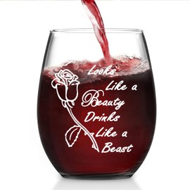 SIYON Looks Like a Beauty Drinks Like a Beast 17 oz funny wine glass and whimsical gift inspired from best friends