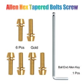 SPEEDWOX 6 Pcs Allen Hex Tapered Bolts Screws with Hex Wrench, Titanium M6x20mm with Washer, MTB Road Mountain Bike Bicycle Stem Bolt Screws Gold for MTB Bike Bicycle Stem