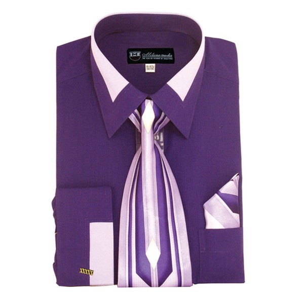 Milano Moda High Fashion Dress Shirt with Contrast Design Tie,