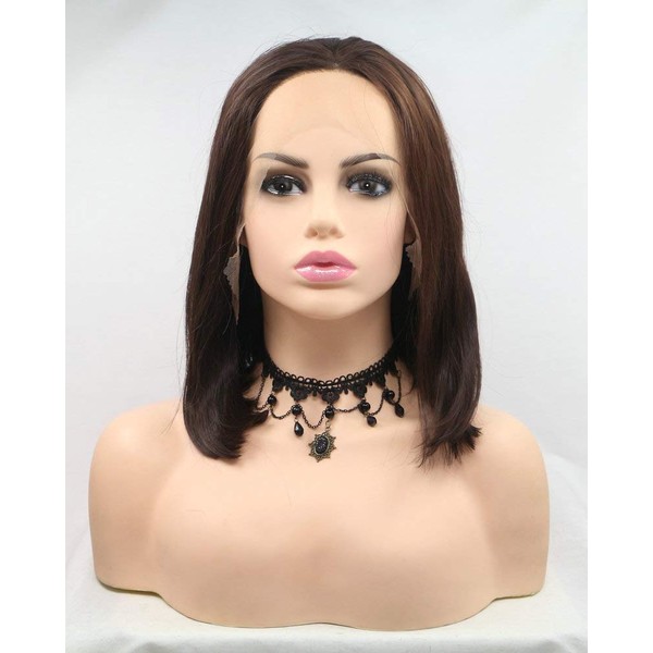 Drag Queen Dark Brown Summer Bob Wig for Women Cosplay Birthday Party Natural Brown Lace Front Wig Friendly Synthetic Hair Short Hair