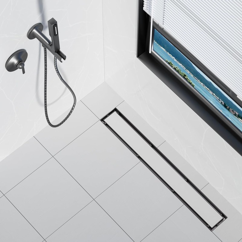 Neodrain 32 in Matte Black Linear Shower Drain- with 2-in-1
