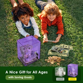 X-Large Piggy Bank for Adults Kids, Vcertcpl Acrylic Clear Piggy Bank with Key Money Saving Box for Cash Saving, Openable Adults Bank for Real Money Bank Coin Bank Change Jar (Purple)