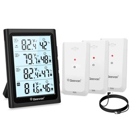 Geevon Weather Stations Wireless Indoor Outdoor Thermometer with 3 Outdoor Sensors, Large LCD Display Digital Temperature Humidity Gauge with Backlight (LCD Display)