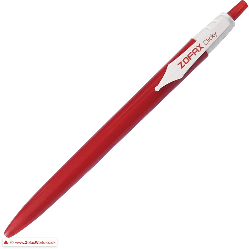 ZOFAX Clicky 50 x 0.7mm RED Retractable Fine Ballpoint Pens